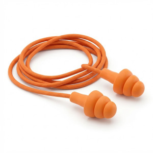 100 Bouchons d'oreilles réutilisable en silicone avec cordon pvc Delta plus -