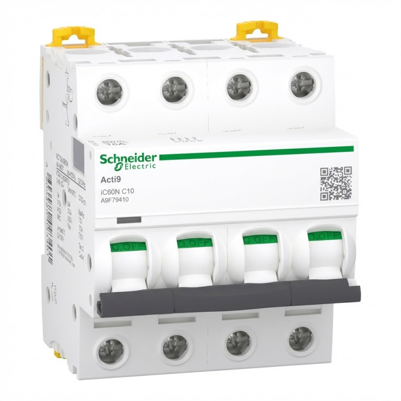Disjoncteur modulaire – iC60N – 4P – 10 A – courbe C - SCHNEIDER - A9F79410,Disjoncteur Modulaire