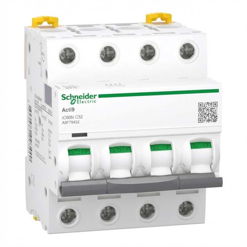 Disjoncteur modulaire – iC60N – 4P – 32 A – courbe C - SCHNEIDER - A9F79432,Disjoncteur Modulaire