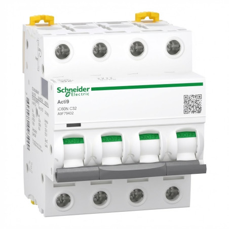 Disjoncteur modulaire – iC60N – 4P – 32 A – courbe C - SCHNEIDER - A9F79432,Disjoncteur Modulaire