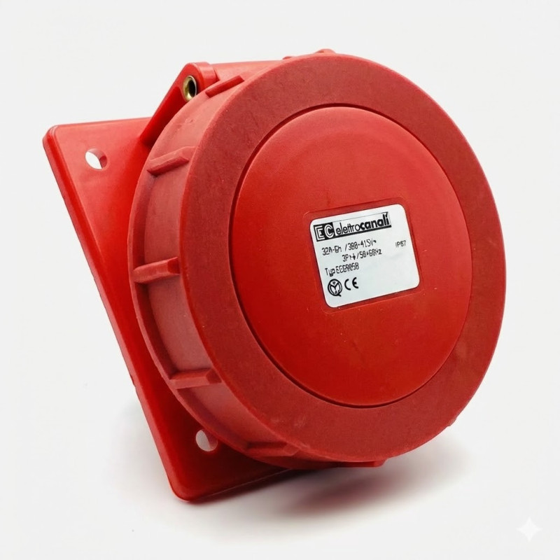 Prise industrielle encastrée IP44 3P+T 32A 380V Elettrocanali - EC69060,Prise & Coffret Industriels