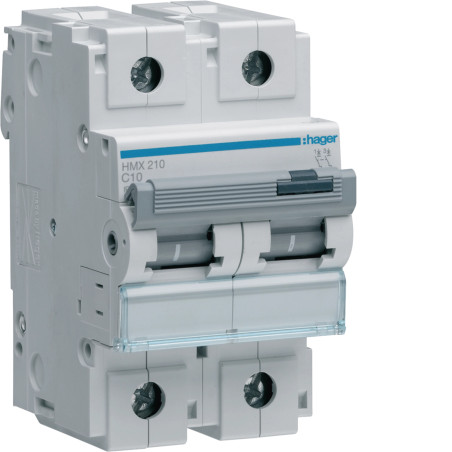 Disjoncteur 10A 2P 50kA Courbe C 3modules - Hager - HMX210,Disjoncteur Hager