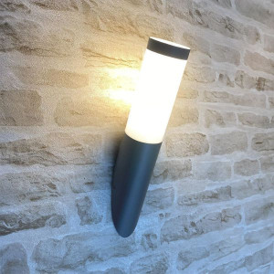 Applique Murale Etanche Ip55 1 X E27 8,5w Led Cct Amelia Fs Noir Opal Incline + Ampoule Fumagalli -