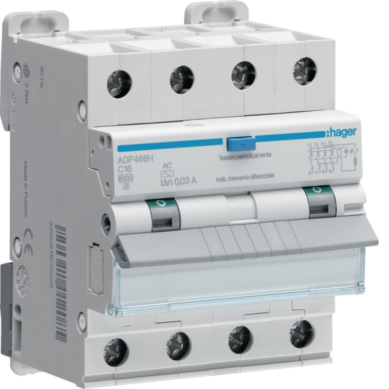 Disjoncteur Differentiel 6kA 4P 25A 300mA - HAGER - AFP475H,Disjoncteur - Disjoncteur Différentiel