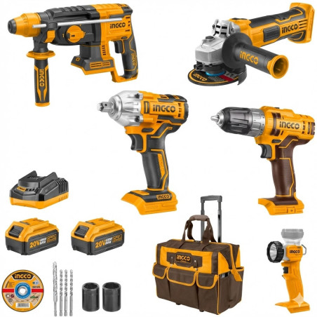 KIT 5PCS +CDLI204531+CAGLI21154+CIWLI20401+CHH LI20228+LAMPE+2BAT 4AH+CHARG+ACC - Ingco -