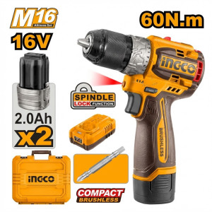 Perceuse visseuse sans fil 16V+2 battéries 2AH+1 CHARG - Ingco - CDLI16682,Outillage et Mesure