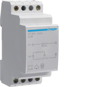Transformateur de sonnerie 8VA 230VAC - 8 - 12VAC 2 modules - Hager - ST303,Inverseur Hager