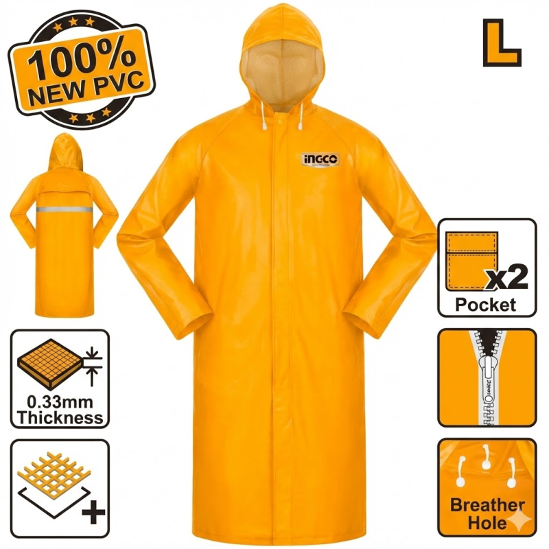 Manteau de pluie pvc polyester L - Ingco - HRCTL031L,Protection de la Personne