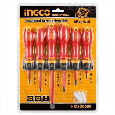 Set de 6 tournevis isolée 1000V - Ingco - HKISD0608,Outillage et Mesure