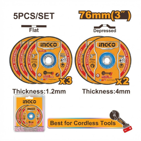Jeu de 3 disc 76mm A trançonner +2 disc A meuler - Ingco - MCD303768,Outillage et Mesure