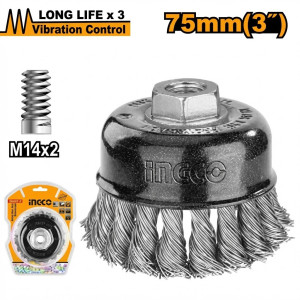 Brosse boisseau à fils laitonnes 75mm diamètre 0.5 - Ingco - WB20755,Equipement de néttoyage et