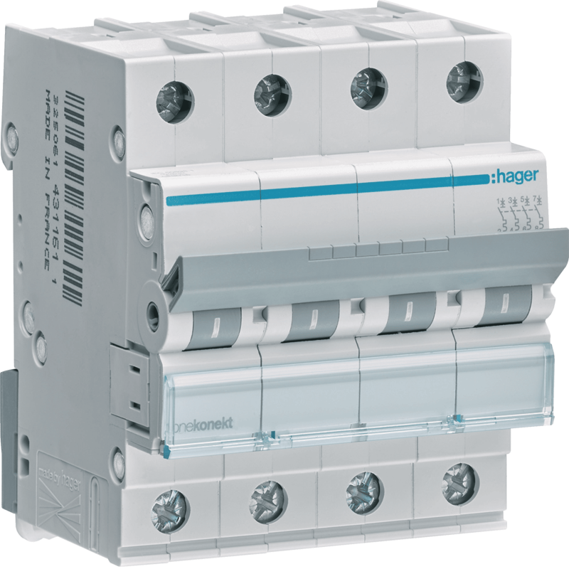Disjoncteur 63A 4P 6KA courbe C 4M - HAGER - MCN463A,Disjoncteur Hager
