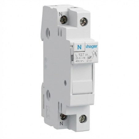 Coupe-circuit 1P+N 25A 400V domestique 1M - Hager - L12701,Disjoncteur - Disjoncteur Différentiel -