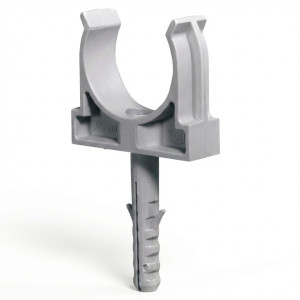Clip fixe-tube avec cheville Ø25 mm - GRIS - 10 pièces -