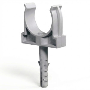 Clip fixe-tube avec cheville - Ø20 mm - GRIS - 10 pièces -