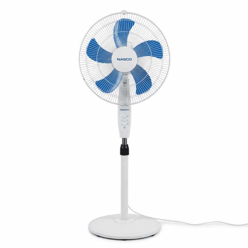 VENTILATEUR A PIED NASCO 16''/ 40W / 3 VITESSES / BLANC - 5 HELICES BLEU/ 1PC/CTN /220-240V - NASCO