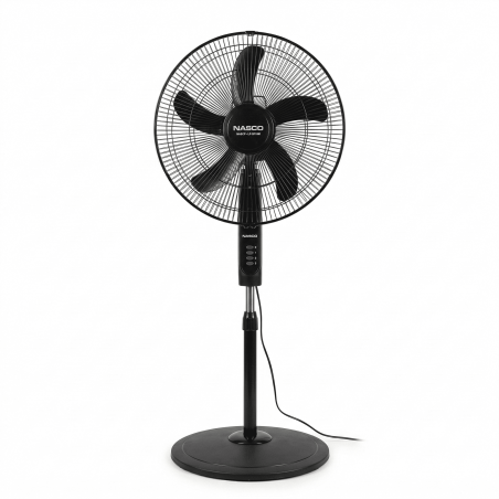 Ventilateur à pied Nasco – 3 vitesses – 18″ – Puissance 50W – 5 hélices – Contrôle manuels – NASCO
