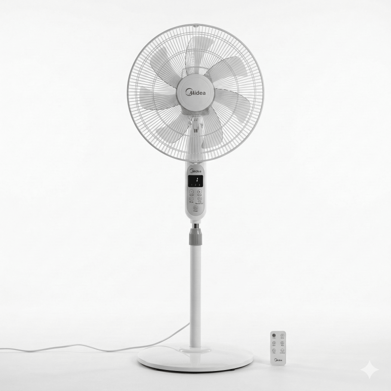 Ventilateur à pied avec télécommande – 16″ – 40W Rotation 80° – 7 hélices – Midea -