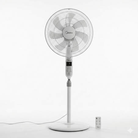 Ventilateur à pied avec télécommande – 16″ – 40W Rotation 80° – 7 hélices – Midea -