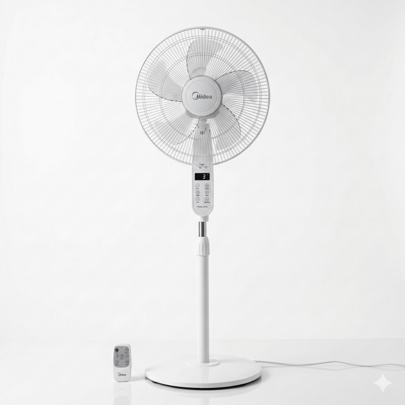 Ventilateur sur pied avec télécommande Midea – Flux d’air grande vitesse – 32W – Moteur silencieux