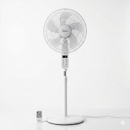 Ventilateur sur pied avec télécommande Midea – Flux d’air grande vitesse – 32W – Moteur silencieux