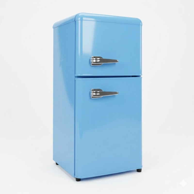 Petit réfrigérateur rétro – 2 portes – Bleu – 110 L (86 L net) – R600a – Économie d’énergie - NASCO