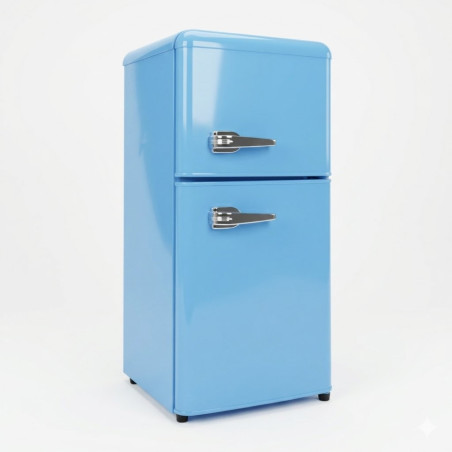 Petit réfrigérateur rétro – 2 portes – Bleu – 110 L (86 L net) – R600a – Économie d’énergie - NASCO