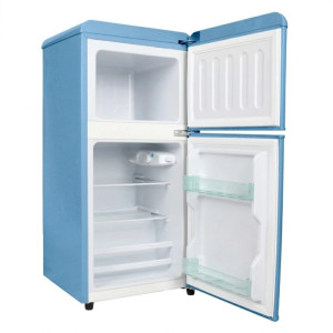 Petit réfrigérateur rétro – 2 portes – Bleu – 110 L (86 L net) – R600a – Économie d’énergie - NASCO