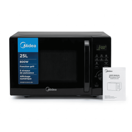 Micro-Onde avec poignée – 25L- 800W – 5 niveaux de puissance – Fonction grill – Affichage numérique