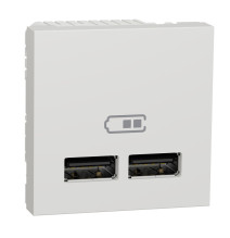 Chargeur USB double - 5Vcc - 1A + 2,1A - 2 modules - Blanc -