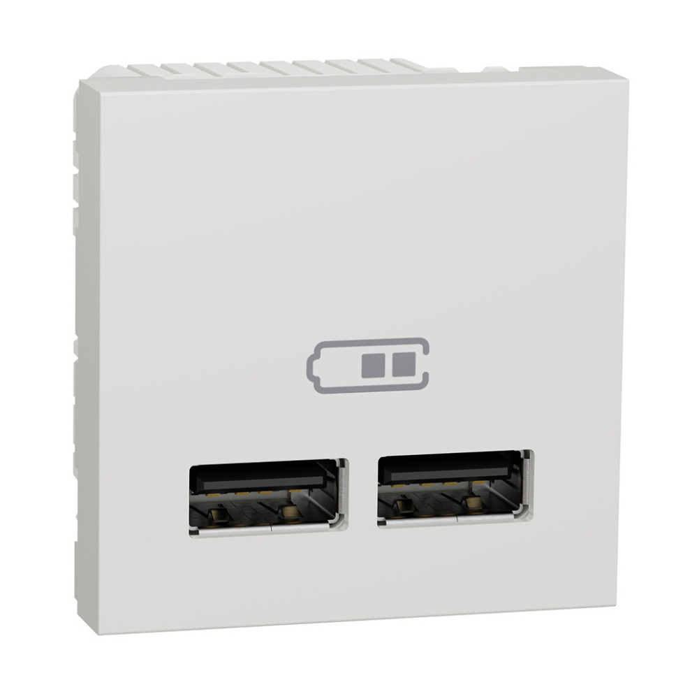 Chargeur USB double - 5Vcc - 1A + 2,1A - 2 modules - Blanc -