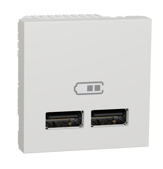 Chargeur USB double - 5Vcc - 1A + 2,1A - 2 modules - Blanc -