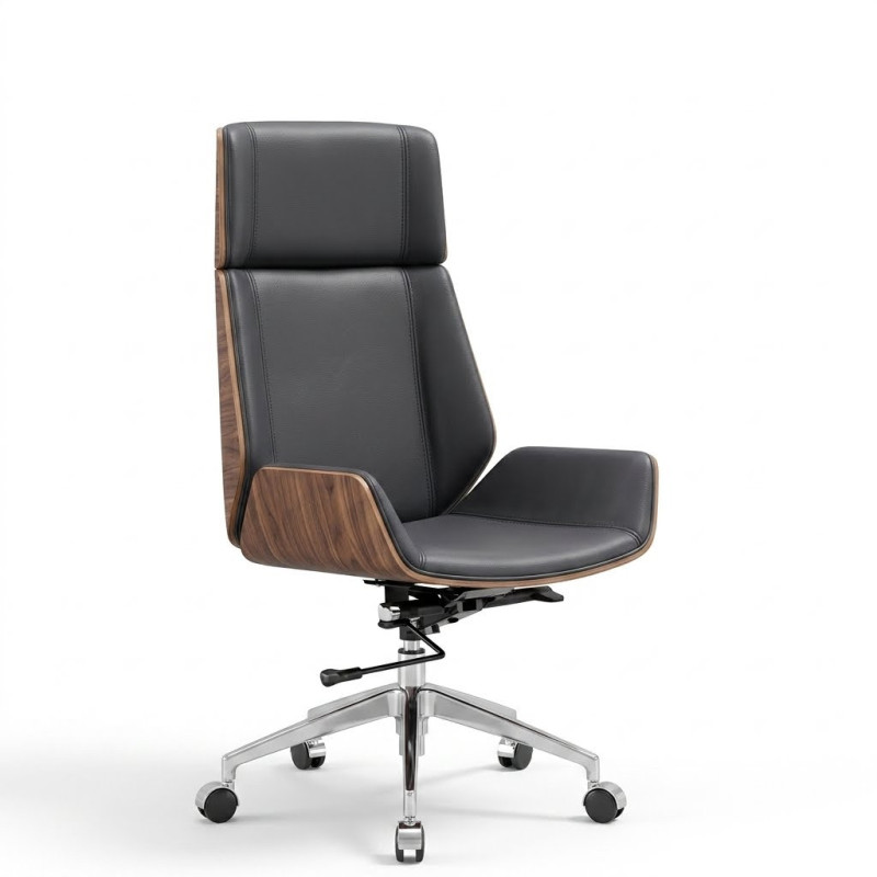 Fauteuil orthopédique pivotante ergonomique, pour agent confortable à dossier haut en cuir PU avec roues - Achat / Vente