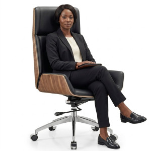 Fauteuil orthopédique pivotante ergonomique, pour agent confortable à dossier haut en cuir PU avec roues - Achat / Vente