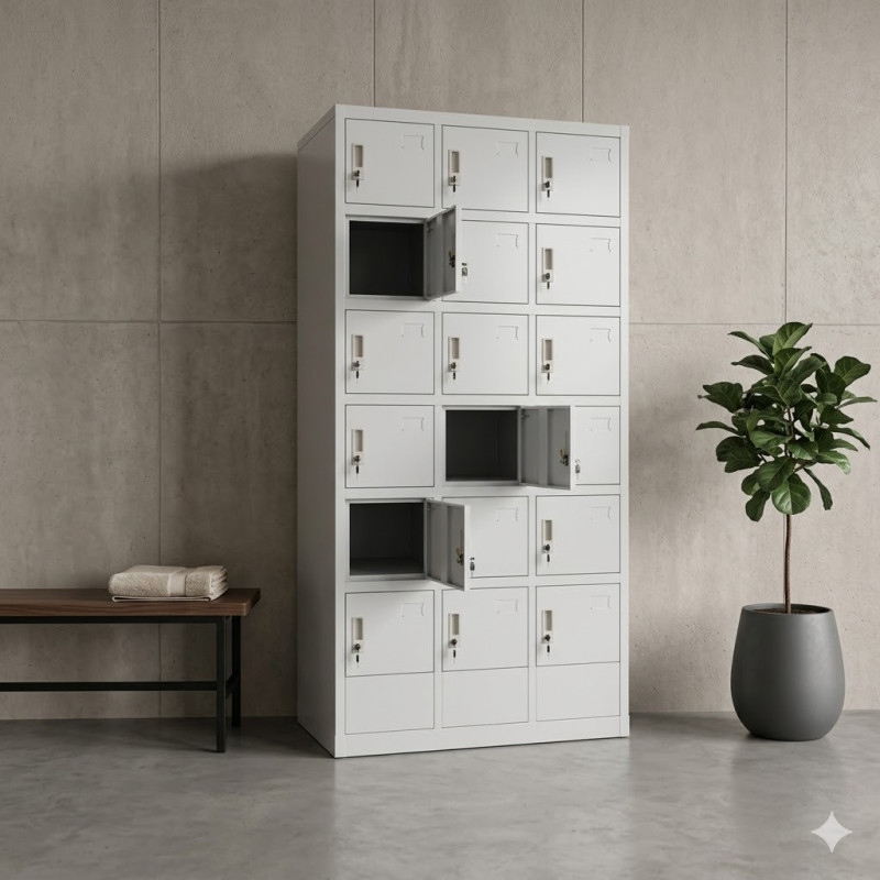 Armoire de rangement en acier à 18 compartiments