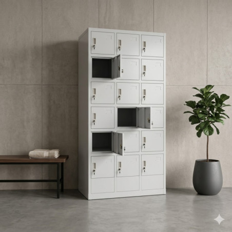 Armoire de rangement en acier à 18 compartiments