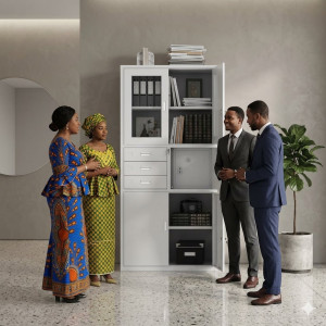 Armoire de rangement métallique avec portes vitrées