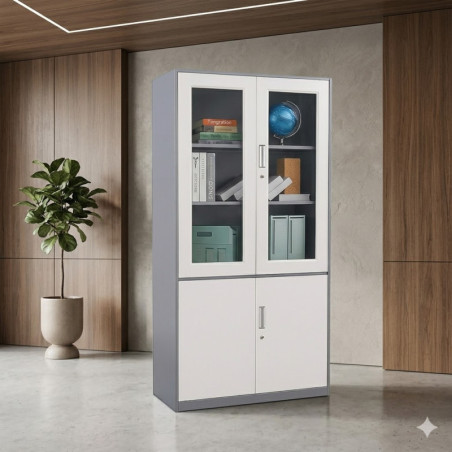 Armoire de rangement multifonction métallique vitrée pour bureau