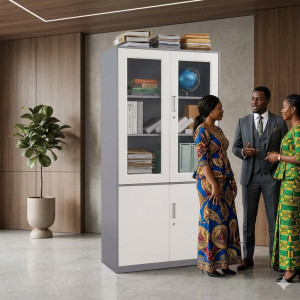 Armoire de rangement multifonction métallique vitrée pour bureau