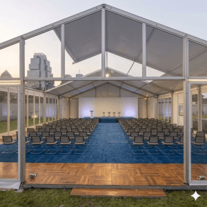 location de Chapiteau climatisé 875 m2 (25x35m ) avec parquet - Moquette