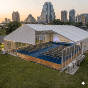 location de Chapiteau climatisé 875 m2 (25x35m ) avec parquet - Moquette