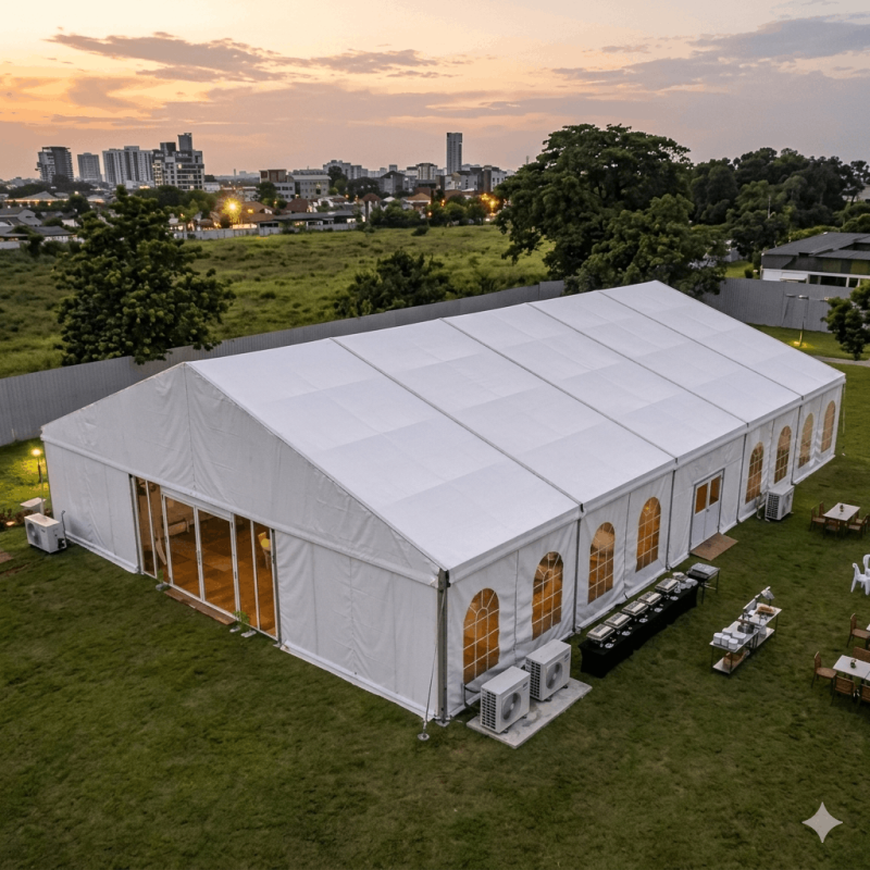 Location de Chapiteau climatisé 750 m2 (25x30m ) avec parquet - Moquette