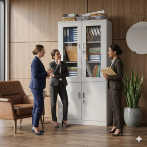 Armoire de rangement métallique Eastern Sunrise à portes vitrées pour bureau