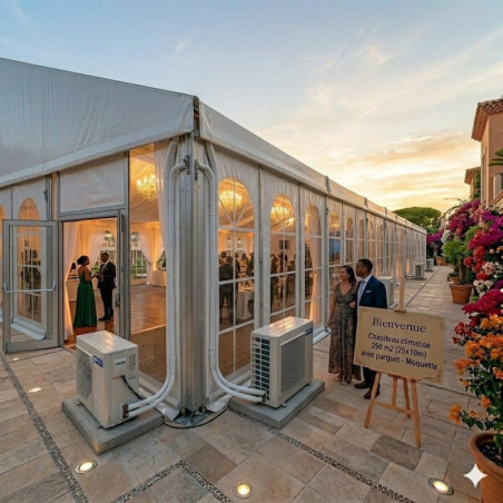 Location de Chapiteau climatisé 250 m2 (25x10m ) avec parquet - Moquette