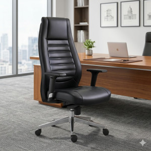 Fauteuil de bureau de direction en simili cuir noir Mécanisme synchrone, blocage en 4