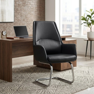 Chaise de bureau visiteur en cuir PU fixe - Achat / Vente