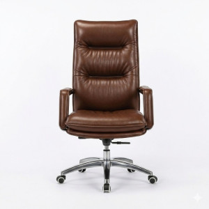 Fauteuil Exécutif Premium en Cuir Marron avec Base Chromée