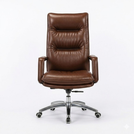 Fauteuil Exécutif Premium en Cuir Marron avec Base Chromée