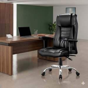 Fauteuil de Direction Exécutif Premium – Cuir Noir avec Appui-Tête Intégré