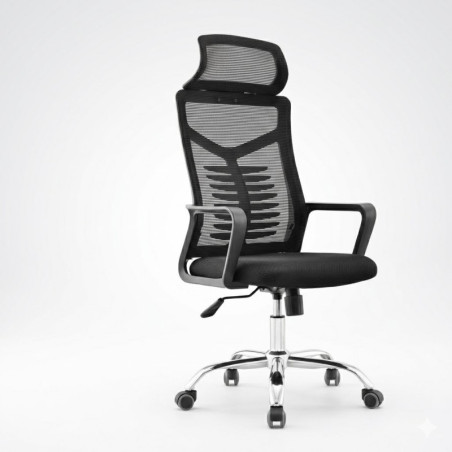 Chaise de bureau pivotante multifonctionnelle en maille avec appui-tête, réglable